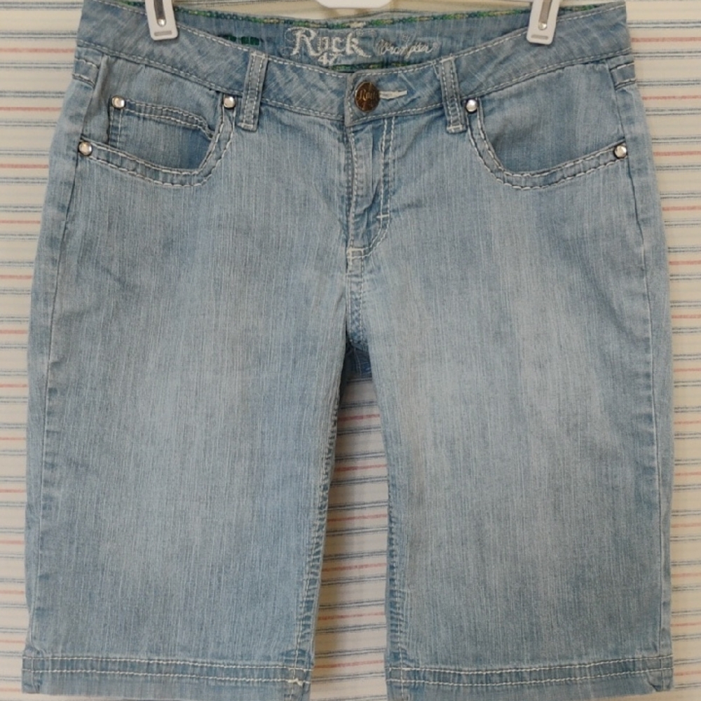 Rock 47 By Wrangler Light Blue Bermuda Jean Shorts, Ultra Low Rise 29